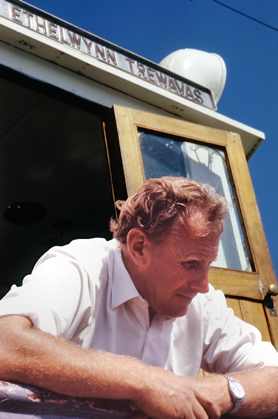 Ken Stride on the M/L Ethelwynn Trewavas, 1971; photo © by M. K. Oliver