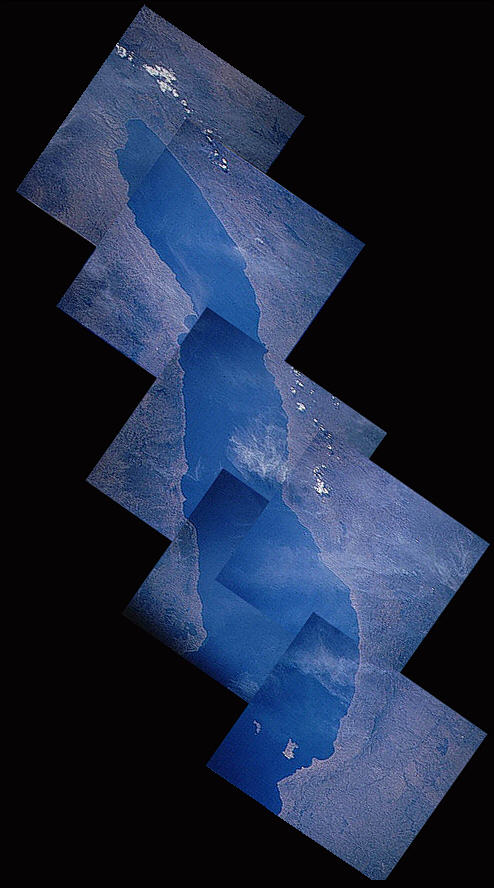 Northern L. Malawi from Shuttle Columbia,
NASA photos edited together by M. K. Oliver